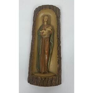 Vintage Dipinto A Mano Blessed Mother & Baby Jesus Plaque